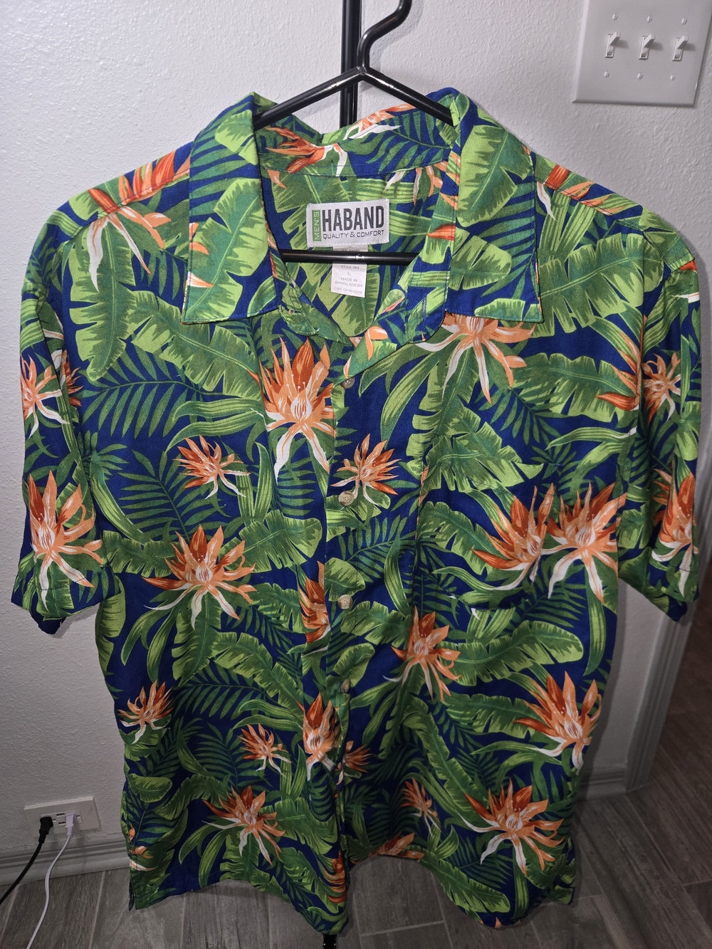 Haband Navy Blue Tropical Leaf & Orange Floral Camp Shirt
